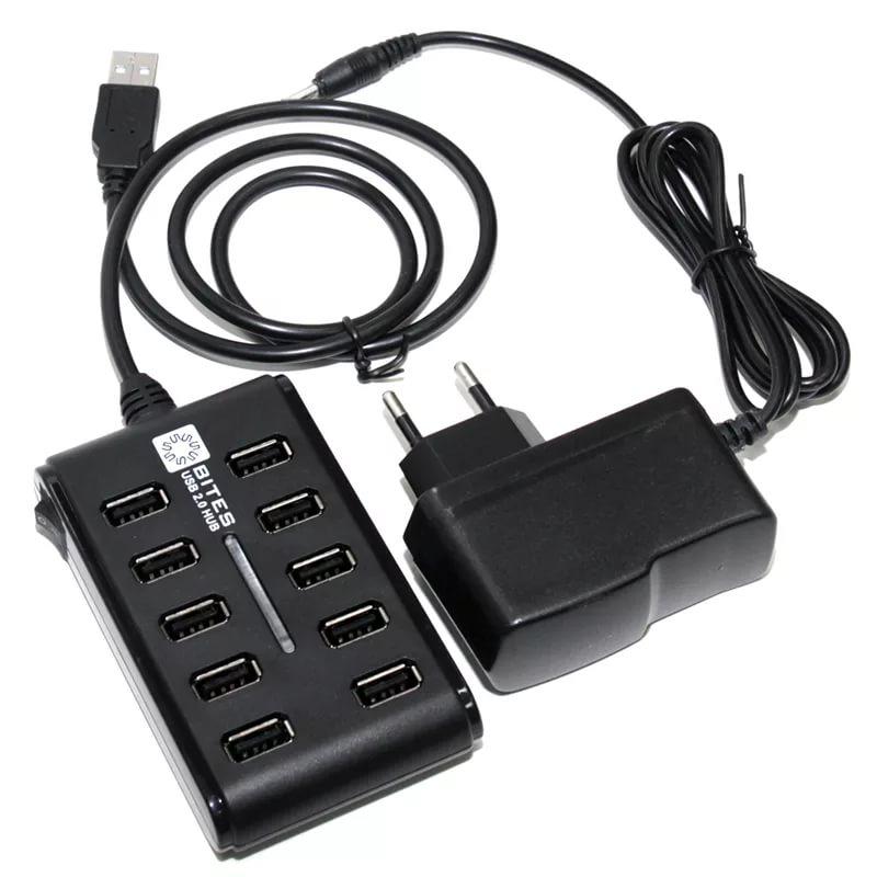 USB-хаб 5bites HB210-205PBK, 10 x USB2.0, внешний блок питания, Черный