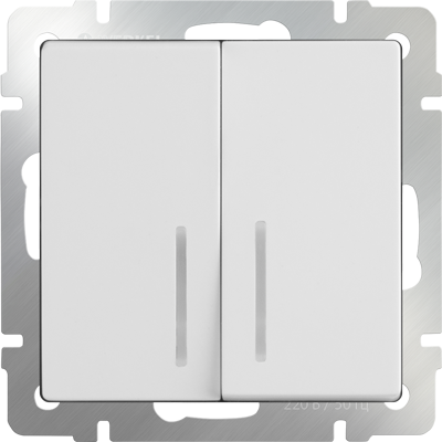 W1122101 / Выключатель двухклавишный проходной с подсветкой (белый), фото 2