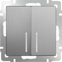 W1122109 / Выключатель двухклавишный проходной с подсветкой (серебряный рифленый)