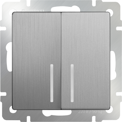 W1122109 / Выключатель двухклавишный проходной с подсветкой (серебряный рифленый) - фото 1 - id-p65803520