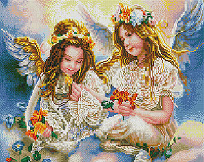 Алмазная мозаика Ангелочки с цветочками 40х50 см, фото 2