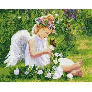 Алмазная живопись Ангелочек в саду 40х50 см