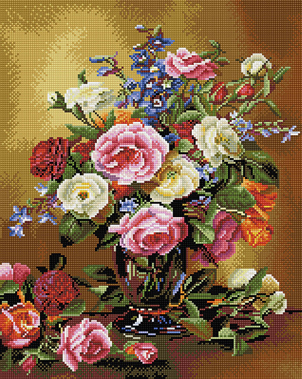Алмазная мозаика Нежный букет из роз и пионов 40х50 см - фото 3 - id-p65804532
