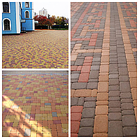 Плитка тротуарная Старый город Оранжевая на сером цементе