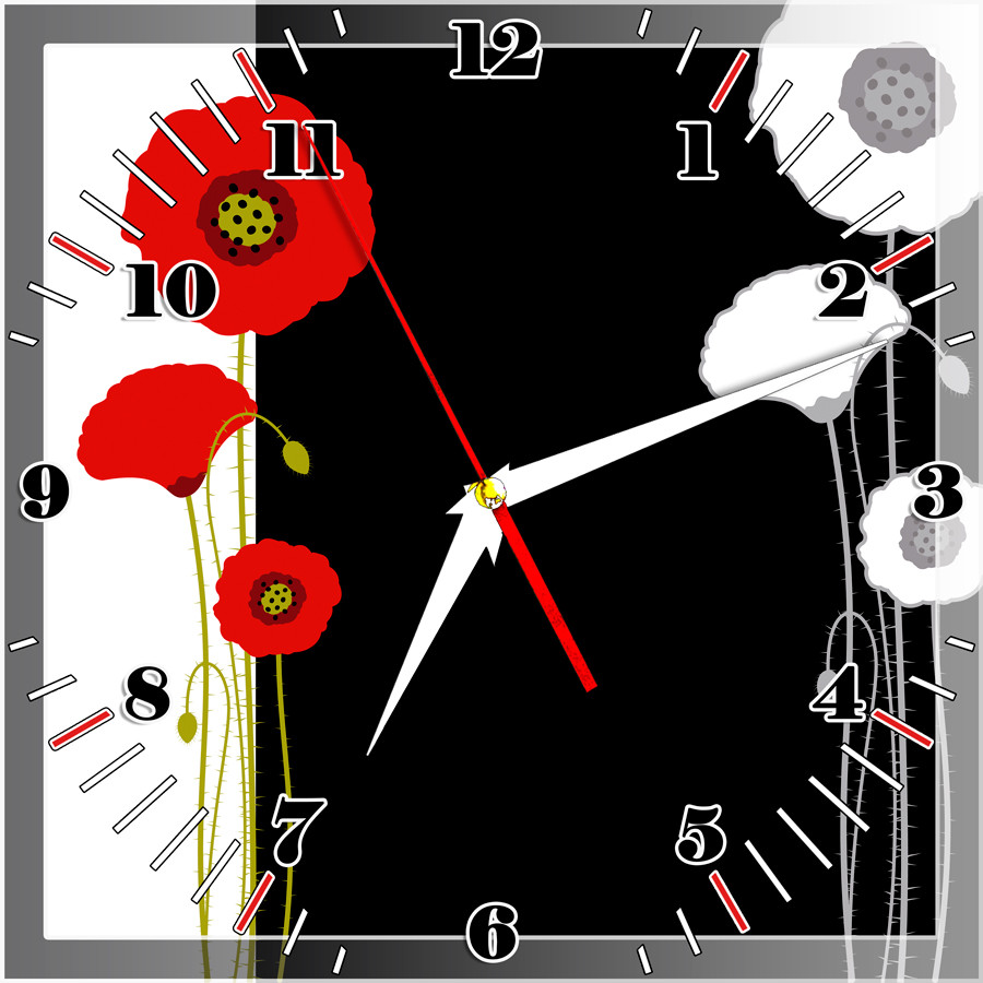 Настенные часы из стекла "Красные и белые маки" арт.245