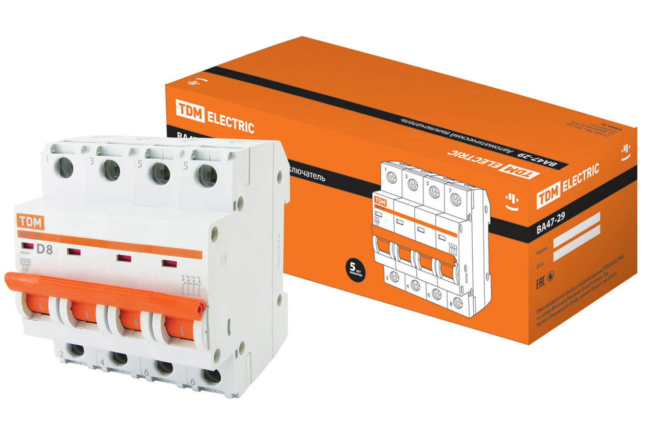 Автоматический выключатель ВА47-29 4P; 8А; 4,5кА; тип D.