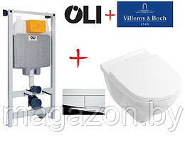 Унита безободковый Villeroy & Boch O.novo 5660HR01 с инсталляцией Oli74 Plus, кнопка Oli Slim