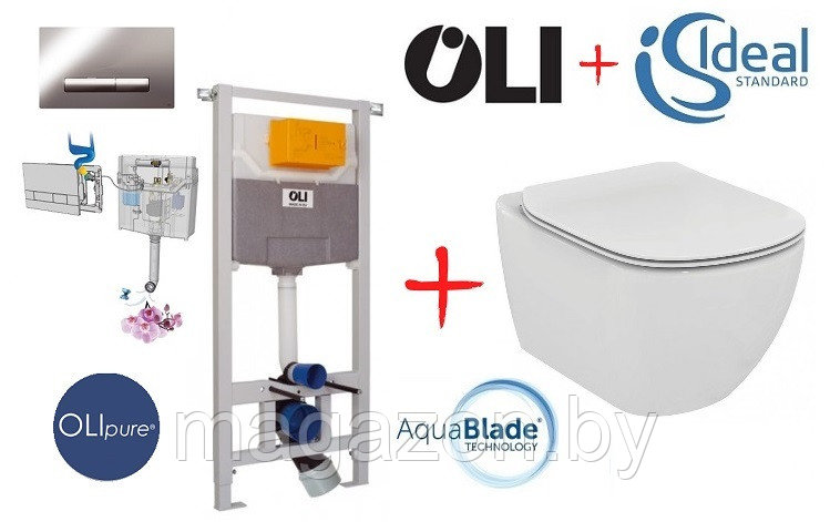 Унитаз подвесной Ideal Standard Tesi AquaBlade T007901 с инсталляцией Oli120 plus OliPure (Fresh)