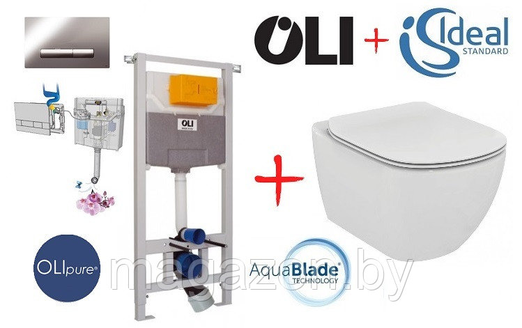 Инсталляция Oli 120 plus OliPure Fresh с безободковым унитазом Ideal Standard Tesi AquaBlade T007901 - фото 1 - id-p66000214