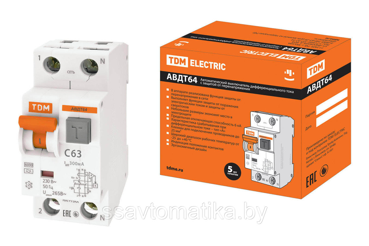 Автоматический выключатель дифференциального тока АВДТ 64 C63 300мА TDM - фото 1 - id-p66000565