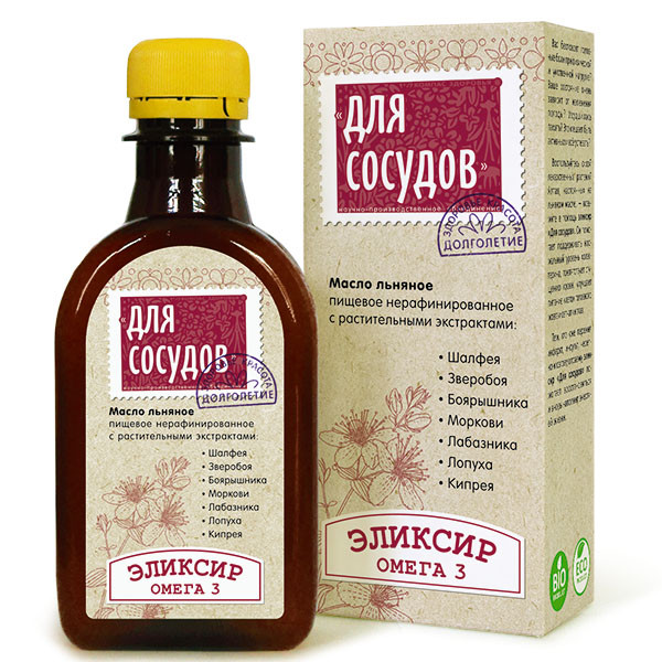 Масло льняное с растительными экстрактами ДЛЯ СОСУДОВ, Компас Здоровья, 200 мл
