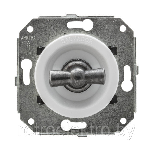 Выключатель перекрестный  10А~250V Salvador,Белый/"состаренное серебро"