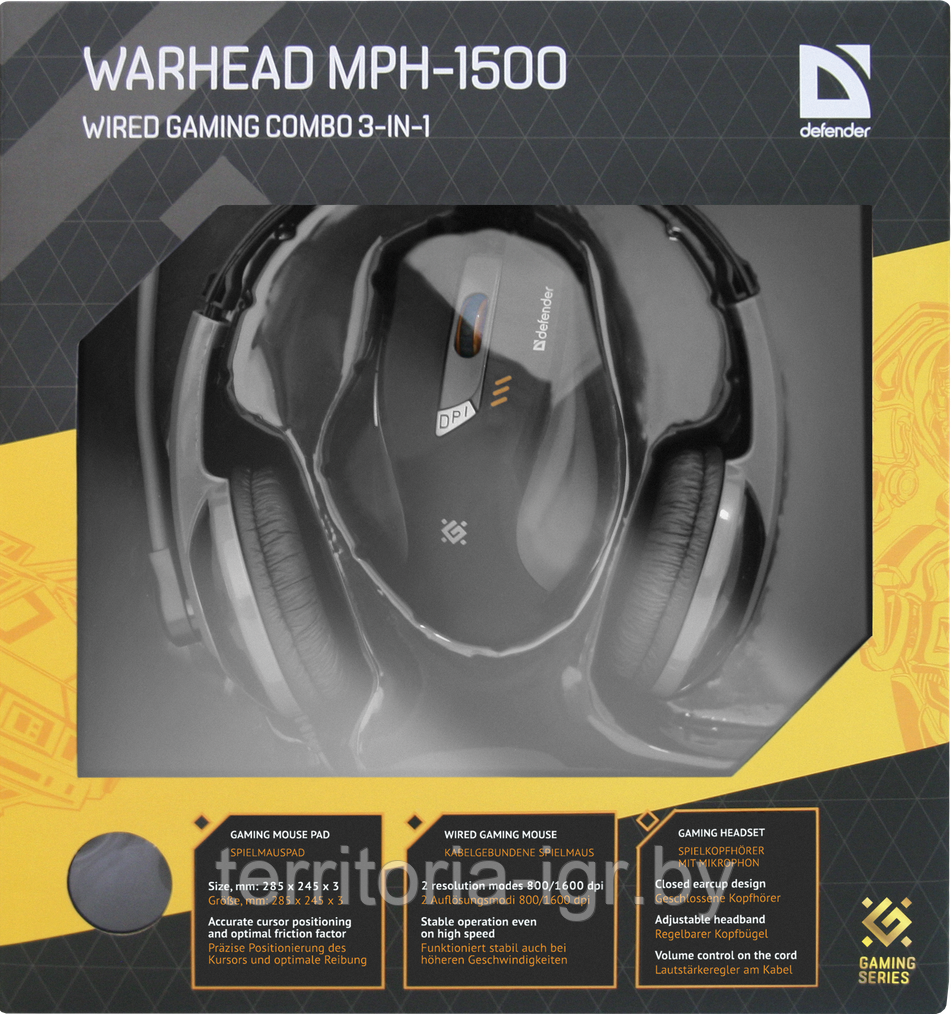 Игровой набор Warhead MPH-1500 черный,мышь+гарнитура+ковер Defender - фото 1 - id-p66270657