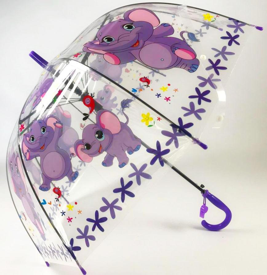 Зонт-трость прозрачный полуавтомат "слоненок" со свистком - фото 1 - id-p66399786