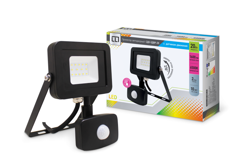 Прожектор светодиодный СДО-5ДВР-20 20Вт 230В 6500К 1600Лм с внешним датчиком движения IP44 LLT