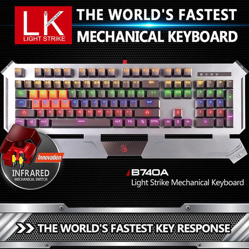 Игровая механическая клавиатура с подсветкой A4Tech Bloody B740A, 106 кл, LK Light Strike, Silver\Gray - фото 6 - id-p66712138