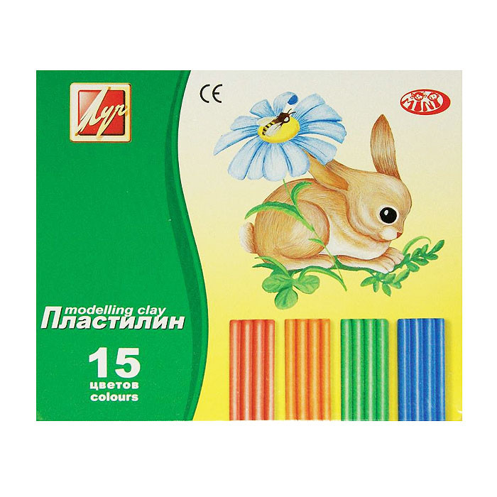 Пластилин 15 цветов Зоо Мини Луч