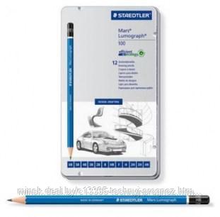 Карандаши чернографитовые STAEDTLER Mars Lumograph, набор 12 шт., тв.6В-4Н, металлическая коробка - фото 1 - id-p66740805