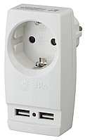 SP-1e-USB-W ЭРА Адаптер "Polynom" 1гн 220V + 2xUSB 2100mA, c заземл, (белый)