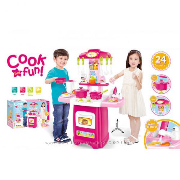 Детская Кухня розовая 889-90, с водой, светом и звуком, 27 предметов