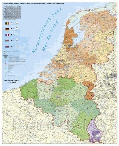 Карта настенная БЕНЕЛЮКС (Бельгия, Нидерланды, Люксембург) по квадратам