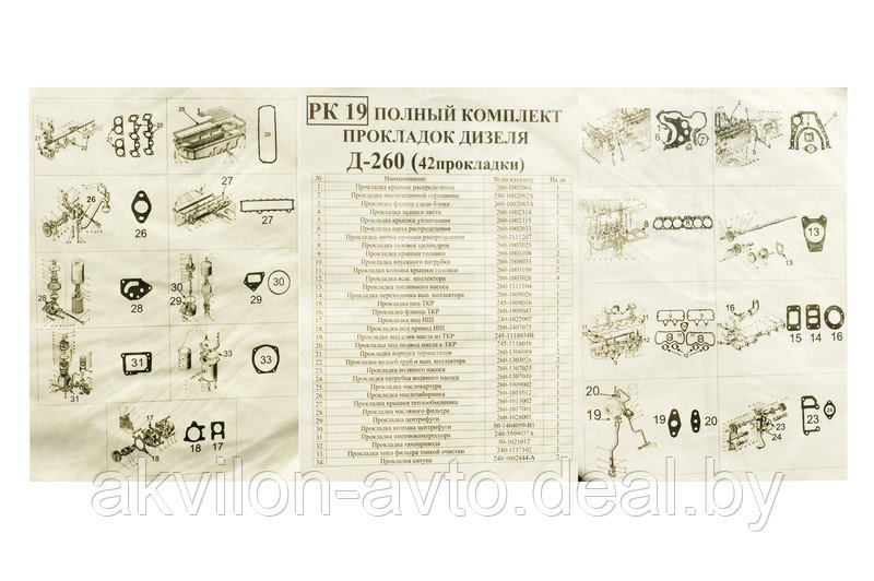 РК19 Полный комплект прокладок дизеля Д-260 ПМ (35 позиций) - фото 2 - id-p58892233