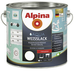 Alpina Weisslack шелковисто матовая или глянцевая Водоразбавляемая белая эмаль 0.75л