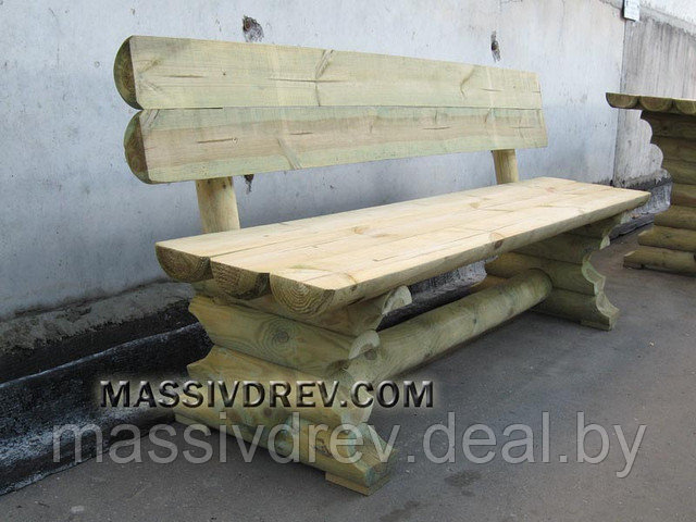 Стол и скамейки со спинкой L200 рубленн. - фото 3 - id-p2996115