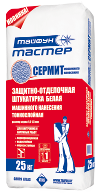 ТАЙФУН МАСТЕР СЕРМИТ ЗАЩИТНО-ОТДЕЛОЧНАЯ ШТУКАТУРКА СЕРМИТ БЕЛАЯ МАШИННОГО НАНЕСЕНИЯ ТОНКОСЛОЙНАЯ, фото 2