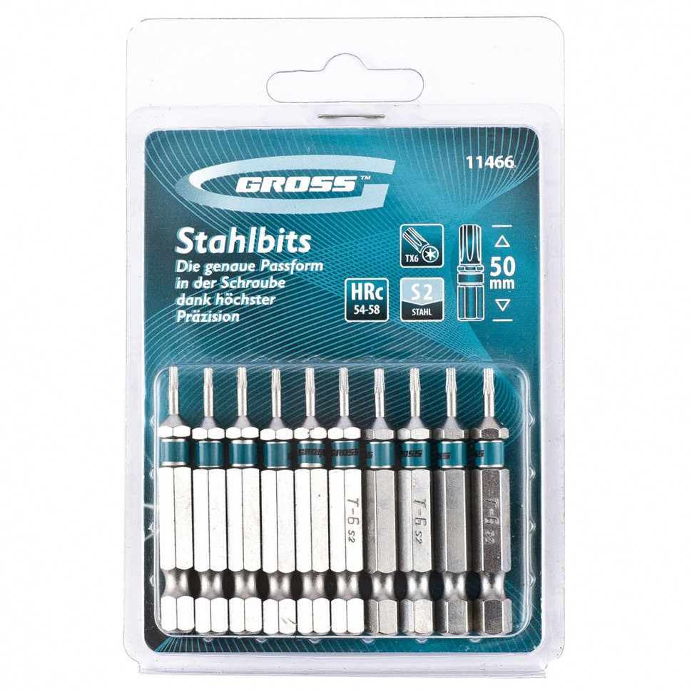 Набор бит TORX 6х50, сталь S2, 10 шт //GROSS 11466