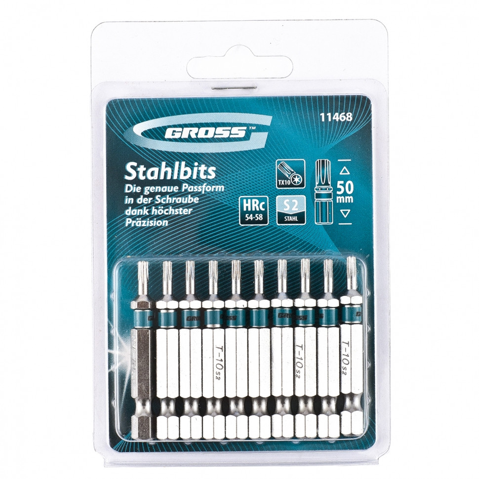 Набор бит TORX 10х50, сталь S2, 10 шт //GROSS 11468