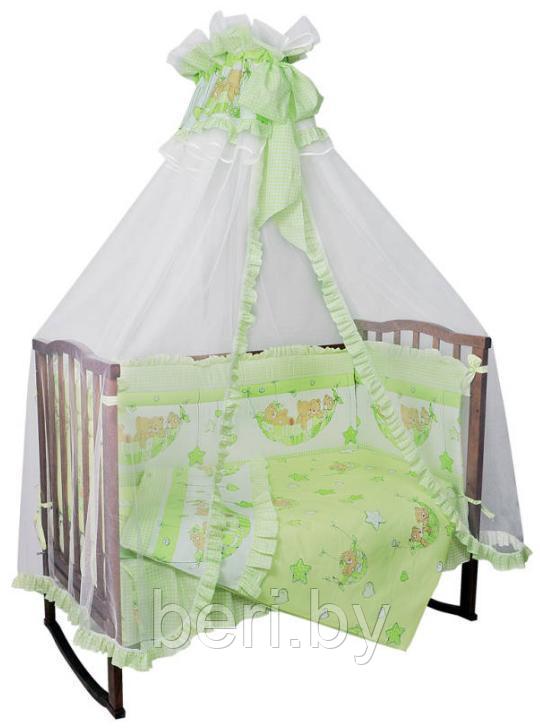 Комплект в кроватку для новорожденного 7 предметов "Мишки в гамачке" зеленый (1011) - фото 1 - id-p67475462