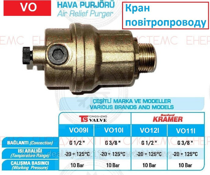 Кран повітропровод TS 3/8 ЛАТУНЬ