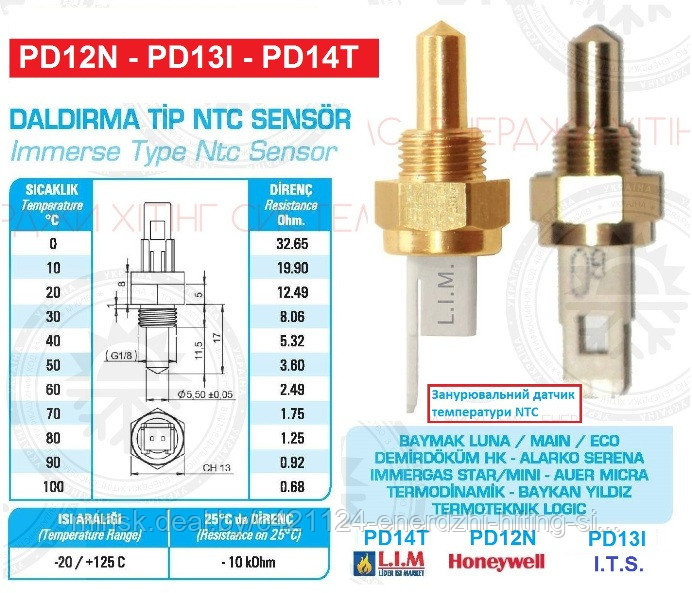 Погружной Датчик температуры NTC ITS BAYMAK DEMRAD ALARKO SERENA AUER MICRA TERMODINAMIK BAYKAN TERMOTEKNIK