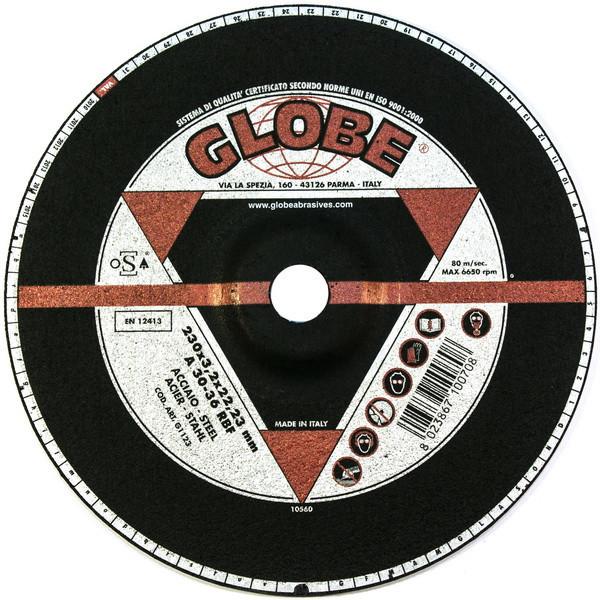Шлифовальный абразивный круг GLOBE 230х7,0х22,2 A30-36R - фото 1 - id-p67595531