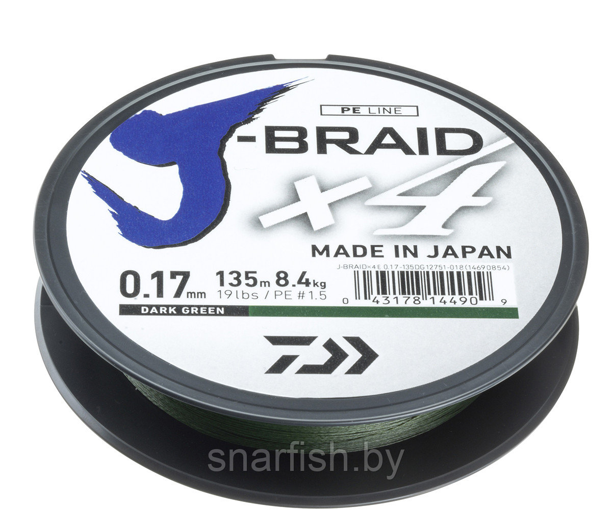 Плетеный шнур Daiwa J-Braid X4 135 метров( темно зеленый ) разные диаметры - фото 1 - id-p67653334