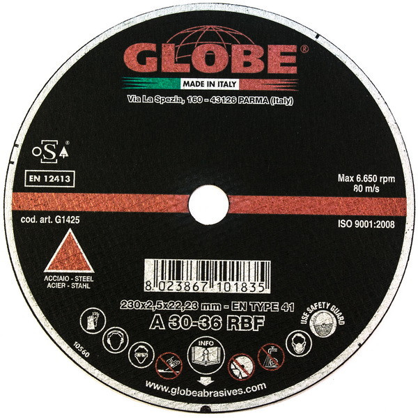 Отрезной абразивный круг GLOBE ZAC 180x3,2x22.2 A30-36R - фото 1 - id-p67595599