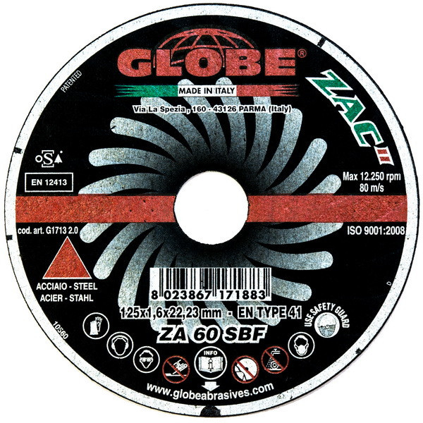 Отрезной абразивный круг GLOBE ZAC 125x1,6x22.2 ZA60SX - фото 1 - id-p67595601
