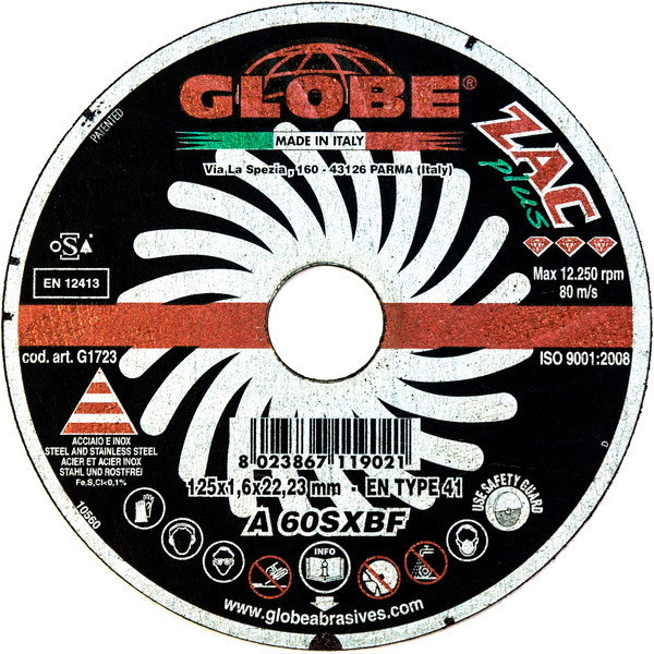 Отрезной абразивный круг GLOBE ZAC 125x3,2x22.2 A30-36R - фото 1 - id-p67595663