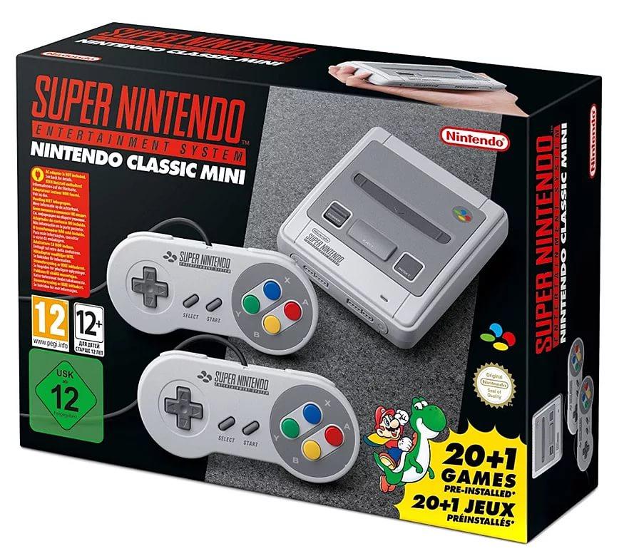 Игровая приставка Super Nintendo Classic Mini (21 встроенная игра, 16 bit, 2 дж.) - фото 1 - id-p67721591