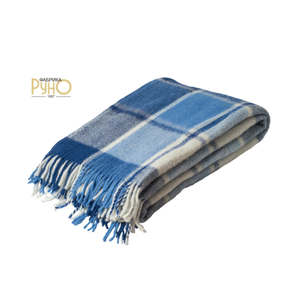 Плед-одеяло "ПИРОСМАНИ", новозеландская овечья шерсть 140*200 см. (различные расцветки) РУНО Р236-голубой, синий - фото 1 - id-p67754632