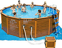 Каркасный бассейн Sequoia Spirit Wood-Grain Frame Pool 478x124 см. Песочный фильтр-насос, 4542 л/ч Intex 28382