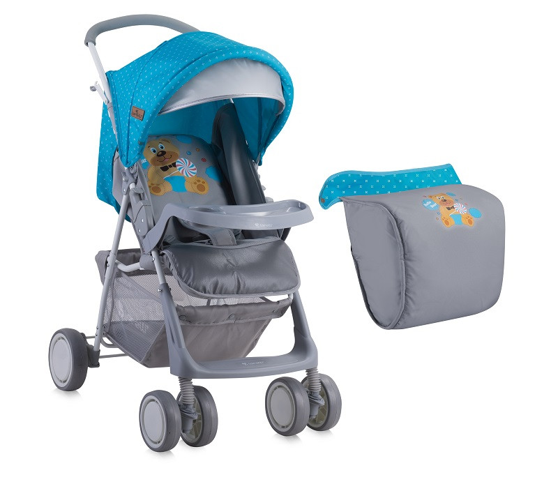 Детская прогулочная коляска с накидкой на ножки Bertoni (Lorelli) TERRA Blue&Grey hello bear - фото 1 - id-p67759835