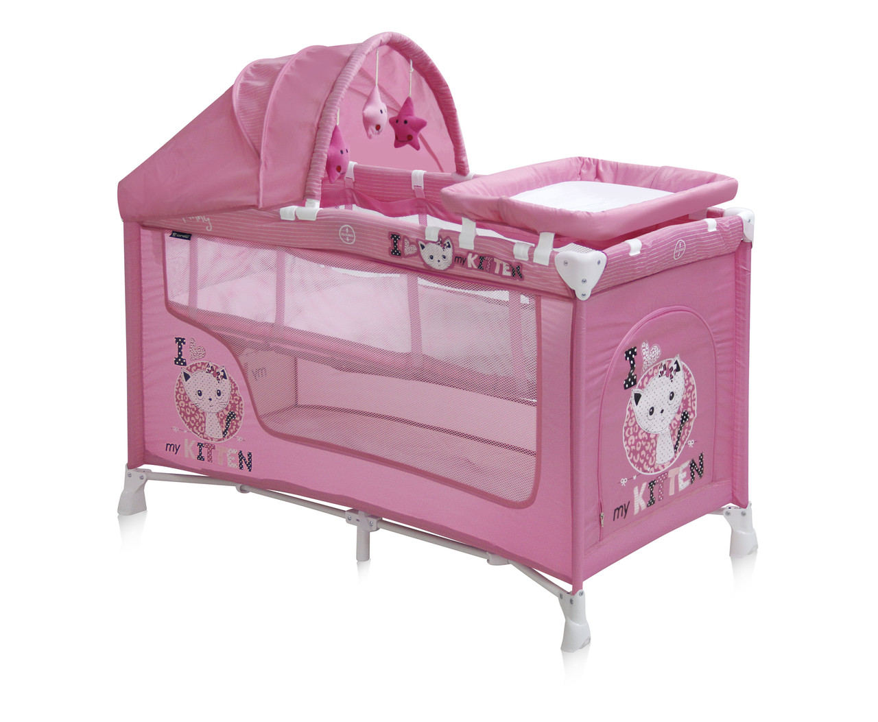 Кровать-манеж, 2 уровня Bertoni (Lorelli) NANNY 2 PLUS Pink Kitten - фото 1 - id-p67759910