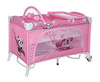 Кровать-манеж, 2 уровня с механизмом качания Bertoni (Lorelli) TRAVEL KID 2 Plus Rocker Pink Panda