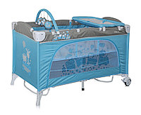 Кровать-манеж, 2 уровня с механизмом качания Bertoni (Lorelli) TRAVEL KID 2 Plus Rocker Blue Toy Train