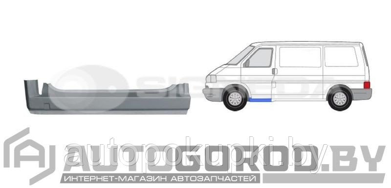 ПОРОГ (ЛЕВЫЙ) VW TRNSPORTER CARAVELLE 96-03,  под переднюю дверь, PVW76006EL