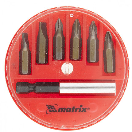 Набор бит, магнитный адаптер для бит, сталь 45Х, 7 предм., в пласт. закрытом боксе// MATRIX, фото 2