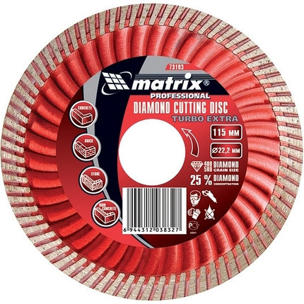 Диск алмазный отрезной Turbo Extra, 180 х 22,2 мм., сухая резка MATRIX Professional, фото 2
