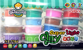 Супер легкий пластилин для лепки (легкая глина) PlayDoll 24 цвета в баночках (NT7704)
